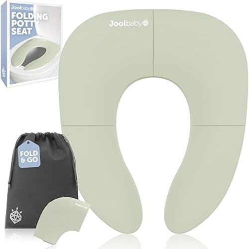 Jool Baby Folding Travel Potty Training Seat for Toddlers, Fits Round & Oval Toilets, Non-Slip Suction Cups, Includes Free Travel Bag (Sage)