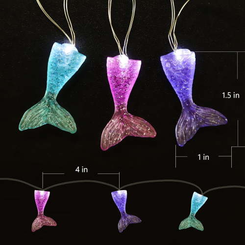 UKLL-Mermaid Tail Fairy Lights with Remote & Cycling Timer 10 FT 30 LED USB & Battery Powered - Home Kitchen Ocean Nautical Christmas Decor