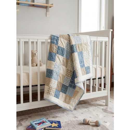 Blue and Cream Baby Quilt: Modern Nursery Decor Baby Gift