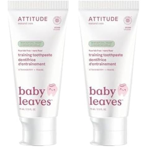 ATTITUDE Baby & Child Fluoride-Free Training Toothpaste, Natural, Vegan & EWG Top Scoring, Strawberry, 2.5 Oz (16721) (Pack of 2)