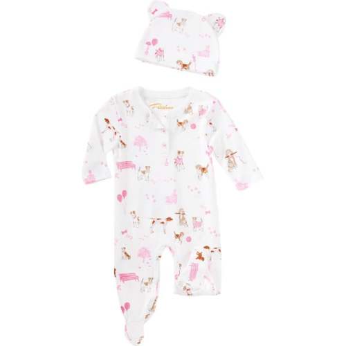 Pink Pawprints Onesie & Hat, Red - Petidoux | Maisonette