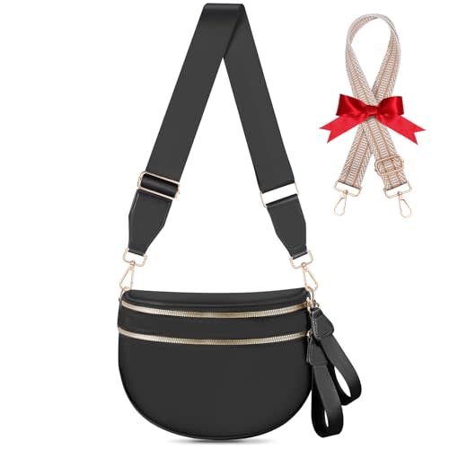 X-KIDS Checkered Crossbody Bag Bum Bags for Women Large Nylon Checkered Purse Fanny Packs Sling Bag, Bonus with a Extra Strap