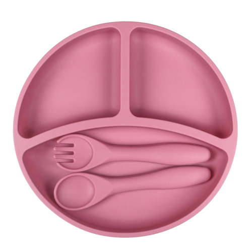 JingChun Silicone Baby Feeding Set, Divided Suction Plates with fork and Spoon, Baby Utensils Set for Weaning Infant Feeding and Eating