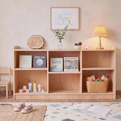 Montessori Shelf 6-Section Wooden Storage Cabinet, Movable Side Panels
