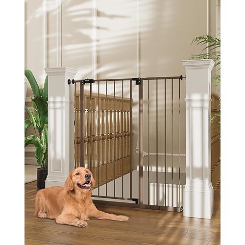 InnoTruth 36" Extra Tall Baby Gate for Doorways, 28.9-42.1" Wide Dog Gates for The House One-Hand Opening, Taller Gate for Big Dog Gates for Stairs, Hallways, Bedrooms, Easy Install Kid Gate,Brown