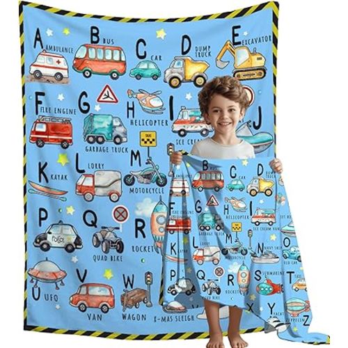 ABC Truck Alphabet Transportation Blanket Throw Super Soft and Cozy Blankets for Home Decoration, Couch, Bed, Sofa 40"x30" Extra Small for Pets for All Seasons