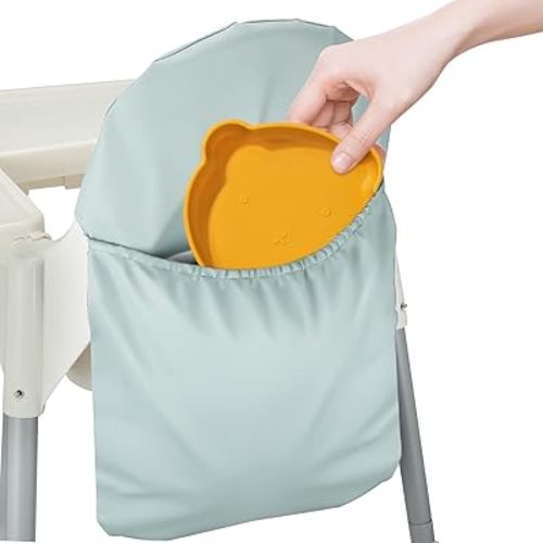 High Chair Handy Pocket Pouch, Mealtime Essentials Organizer of High Chairs, Highchair Accessories Of Storage and Oragnization, Resuable PU Storage Bag with Internal Zippered Pocket (Sage Green)