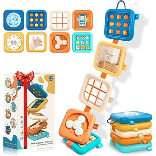 Montessori Busy Board for 1 Year Old, Airplane Toys for Babies 6-12 Months, Sensory Fine Motor Skills Activity Cube, Baby Travel Car Seat Toys for Toddler 1-3