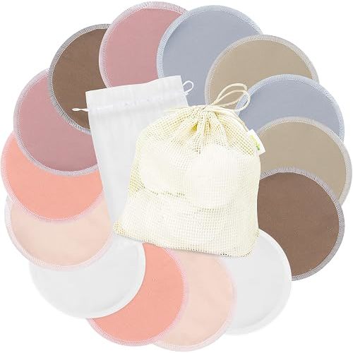 wegreeco Nursing Breast Pads (14 Pack) + Laundry Bag & Travel Storage Bag, 4.7 inch Option - Washable & Reusable Breastfeeding Nursing Pads (Mild, Plain Shape, X-Large)
