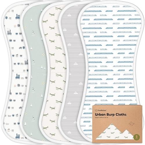 Organic Burp Cloths Baby Boy & Girl - 5-Pack Super Absorbent Cotton Burping Cloths for Babies, Soft & Plush Newborn Spit Up Rags, Infant Towels for Milk Spit Up, Unisex, Large 21" x 10" (Vessels)