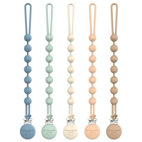 Cuddle Campus Silicone Pacifier Clip Holder with One Piece Design,Soft Flexible Binky Clips with Texture for Baby Boy and Girl Pack of 5 (6m+)