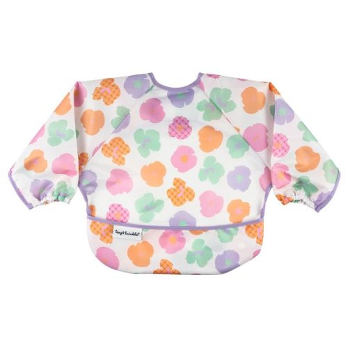 Tiny Twinkle Mess-Proof/Waterproof Long-Sleeve Baby Bib, Machine Washable Smock for Eating (Floral Pop, Small 6-24 Months)
