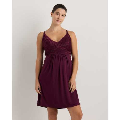 Quince: Bamboo Jersey Lace Detail Maternity & Nursing Nightgown in Wine Tasting Red Large