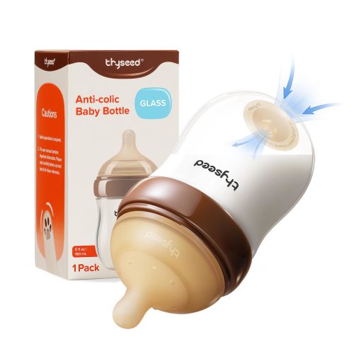 Amazon.com: Thyseed Anti-Colic Glass Baby Bottle for Breastfed Infants, Natural Feeding, Breast-Like Newborn Extra Slow Flow Nipple (0m+), 5 oz, 1 Pack
