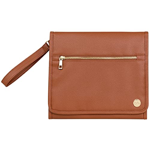 CleverMade Portable Baby Changing Pad Clutch with Wristlet - Premium Foldable Water Resistant Diaper Changing Mat with Storage Pockets for Diapers and Wipes - Brown