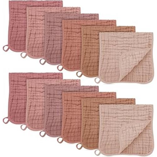 SWEET DOLPHIN 12 Pack Muslin Burp Cloths Large 100% Cotton Burping Clothes for Baby Drool - Absorbent and Soft Boys & Girls Milk Spit Up Rags for Newborn Essentials Registry - Muted Terracotta