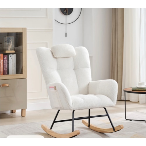Modern Soft Upholstered Rocking Chair for Nursery – High Backrest, Headrest & Armrests – Comfortable Accent Chair for Living Room, Bedroom, Office – Ideal for Reading & Relaxation - TikTok Shop
