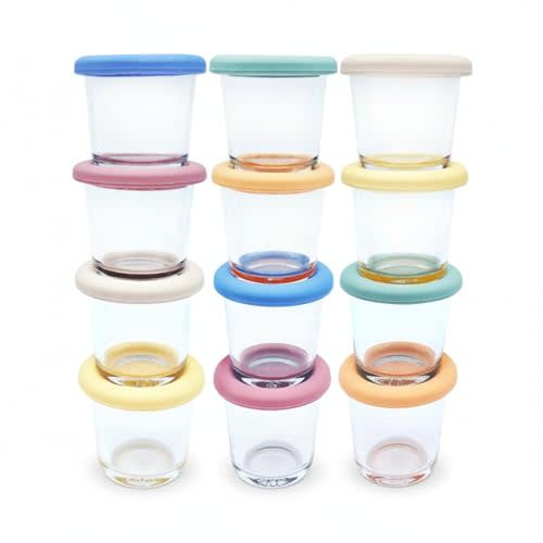 Elk and Friends 4oz Borosilicate Glass Baby Food Storage Jars with Silicone Lid | Strong Glass | Set of 12 | Microwave, Oven & Dishwasher Safe | Infant and Babies