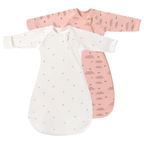Organic Cotton Newborn Baby Transitional Swaddle Sack Arms Up Sleeves Mitten Cuffs 2 Pack 0-3 Months Soft, Wearable Swaddling Blanket Sleeping Sacks for Baby Boys Girls Calms Startle Reflex Sleep Bag