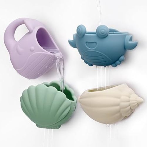 haakaa Tidal Tribe Silicone Baby Bath Toy Set, Mold Free Food Grade Silicone Bathtub Pour and Toys for Toddler 1-3, BPA-Free Bath Tub Toys for Babies & Infant 6-12 Months