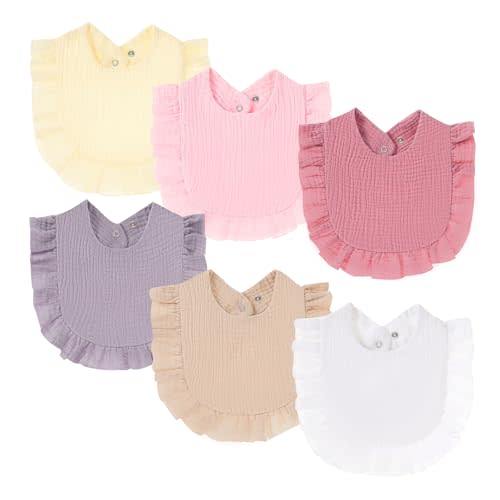 Oiomniv Muslin Baby Bibs, 6-Pack Bandana Drool Bibs Soft Cotton Adjustable Unisex Newborn, Toddler for Drooling Teething
