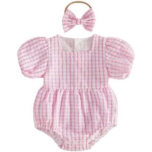 Kuriozud Newborn Baby Girl Clothes Infant Bubble Romper Short Sleeve Jumpsuit Cute Baby Girl Outfit Summer Clothing