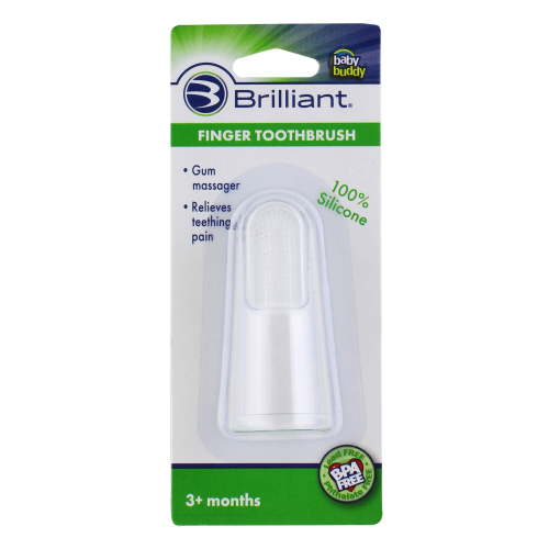 Brilliant Infant Baby Finger Toothbrush – Soft Silicone Gum Massager & Teether Brush, 1pk, Clear