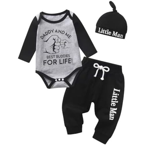 Baby Boy Clothes Set Newborn Long Sleeve Dad's Little DUDE Print Tops Pants Hat Infant Boys 3Pcs Outfit Sets