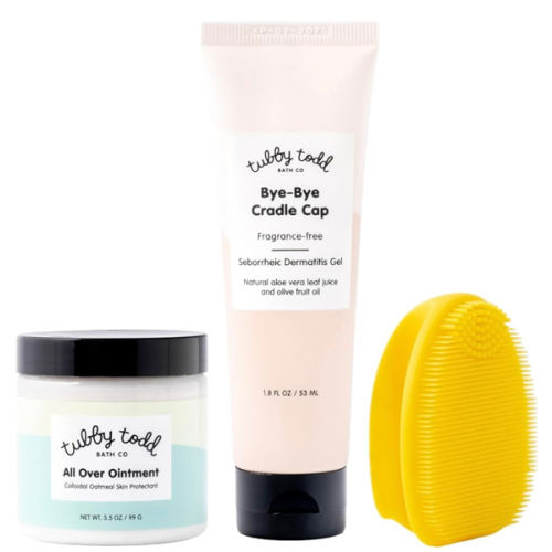 TUBBY TODD Cradle Cap Baby Hair Treatment Kit - Includes Bye-Bye Cradle Cap Gel, Cradle Cap Silicone Brush, & 3.5oz All Over Ointment - Gentle for Babies’ Sensitive Skin