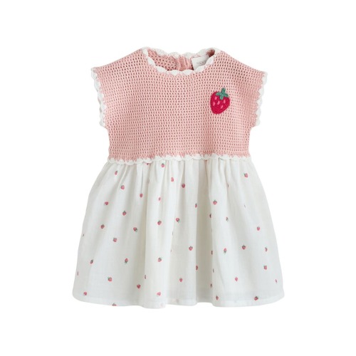 Kids' Strawberry Crochet Mixed Media Dress