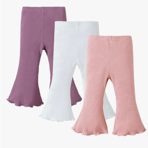 SOBOWO Baby Girl Flare Pants 3 Pack Toddler Solid Ribbed Ruffle Bell Bottoms Pants Trousers Fall Outfits