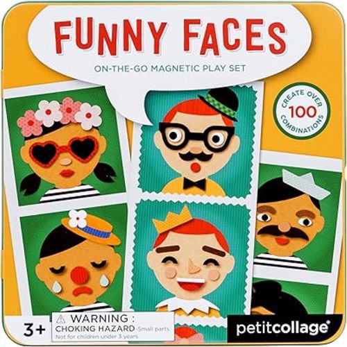 Petit Collage Funny Face Magnetic Travel Play Set – Fun Game for Families, Ideal for 2-4 Players, Ages 4+ – Travel Game for Kids with Handy Portable Tin – Make a Great Gift Idea