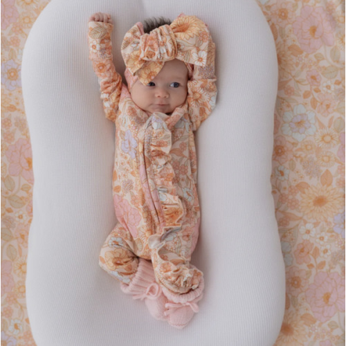 Frill Zip Romper | Pastel Bloom – Little and Fern