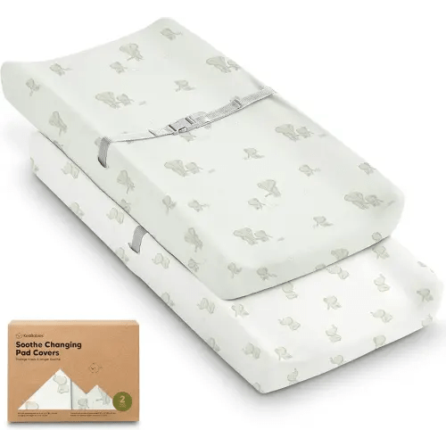 2-Pack Organic Changing Pad Covers for Girl, Boy, Neutral - 100% Cotton Changing Table Pad Cover, Soft Baby Nursery Diaper Changing Pad Sheets, Contour Changing Pads Liners, Change Pad Cover (Elly)