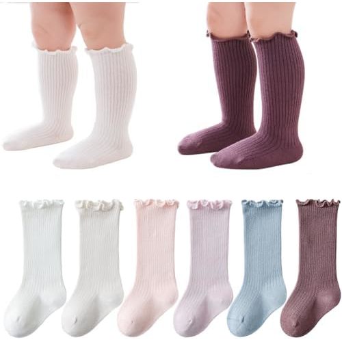 Baby Girls Cotton Socks Newborn Keep Warm Solid Color Sock Knee-High Stockings for Infant Toddler