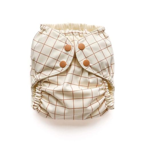 Esembly Cloth Diaper Cover - Reusable Swim Diaper, Waterproof, Breathable - Adjustable Outer Layer Over Absorbent Inner for Blowout Protection - Windowpane, Size 1 (7-17lbs)
