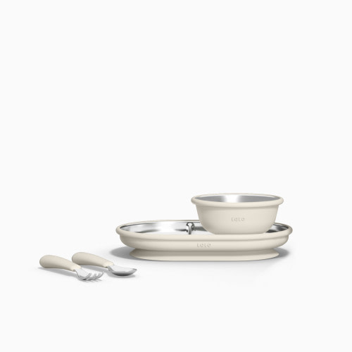 Lalo Stainless Mealtime Essentials - 4pc Set - Oatmeal