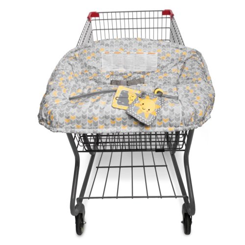 Boppy Shopping Cart and High Chair Cover | Sunshine Gray and Yellow Chevron with Sun Book Toy | 2-Point Safety Belt | Wipeable, Machine Washable | 6-48 months