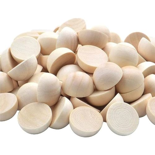 100 piezas de bolas de madera a la mitad de 1 pulgada de diámetro, sin terminar, naturales, mini, bolas de madera divididas para proyectos de bricolaje y suministros de manualidades