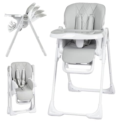 Adjustable & Foldable Baby High Chair with Reclining Seat – Removable Easy-Clean Tray for Infant & Toddler Feeding, Highchair for Babies and Toddlers, Light Grey