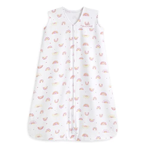 HALO SleepSack, 100% Cotton Wearable Blanket, Swaddle Transition Sleeping Bag, TOG 0.5, Sunshine Rainbows, Medium, 6-12 Months