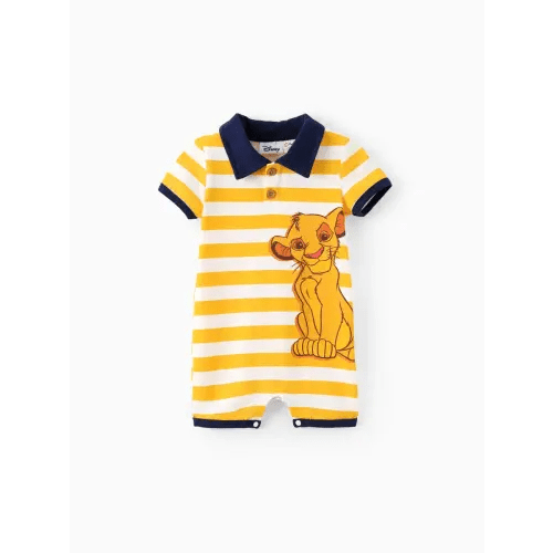 Disney Lion King Baby Boy Cotton Simba Striped Print Colorblock Collar Romper
