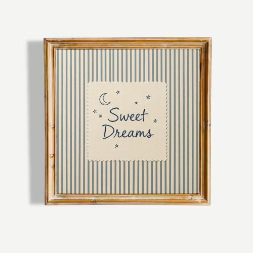 Sweet Dreams Print, Moon and Stars Nursery Wall Art, Blue Striped Decor