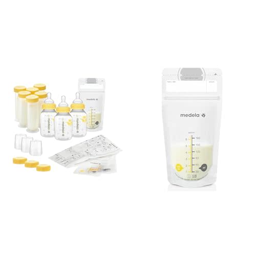 Medela Breastfeeding Gift Set, Breast Milk Storage System; Bottles, Nipples & Breast Milk Storage Bags, 100 Count, Ready to Use Breastmilk Bags