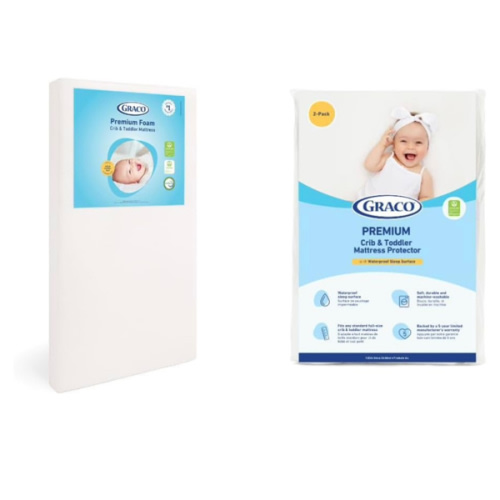 Graco Premium Crib Mattress & Protector Value Bundle (2-Pack) – Includes GREENGUARD Gold Certified Crib & Toddler Mattress, GREENGUARD Gold Certified Waterproof Protector