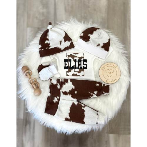 Personalized Cowhide Baby Outfit: Country Boy Coming Home Set