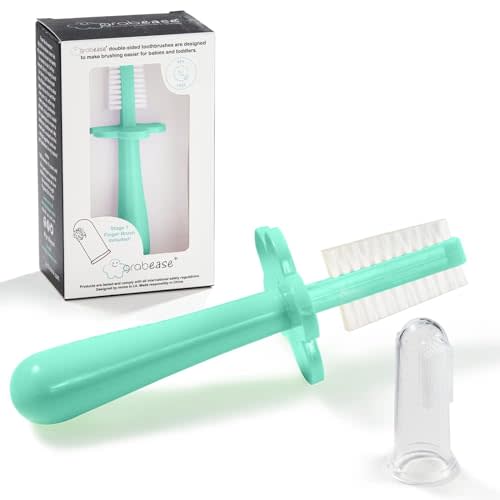 grabease Double Sided Toothbrush Training Toothbrush First Toothbrush Infant Toddler Baby Toothbrush, BPA-Free & Phthalate-Free for Baby & Toddler, 1 Pack, Mint