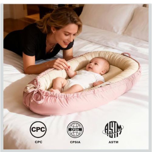 Baby Lounger, Baby Nest Cover for Baby, Reversible & Breathable Cotton, Adjustable Baby Floor Seat for Tummy Time, Portable Infant Lounger, Essentials for Newborns (Pink)