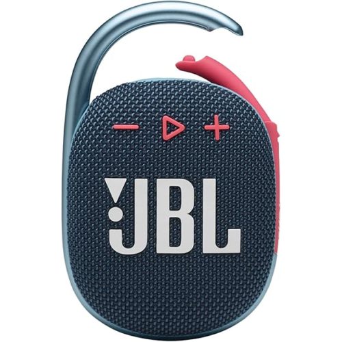 JBL Clip 4, Blue/Coral - Portable Bluetooth 5.1 Speaker - Up to 10 Hours of Play - Waterproof & Dust Resistant - Includes Noise & Echo-Canceling Speakerphone