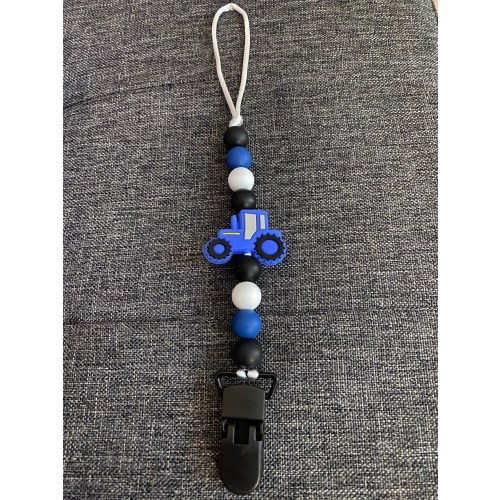 Blue Tractor Pacifier Clip